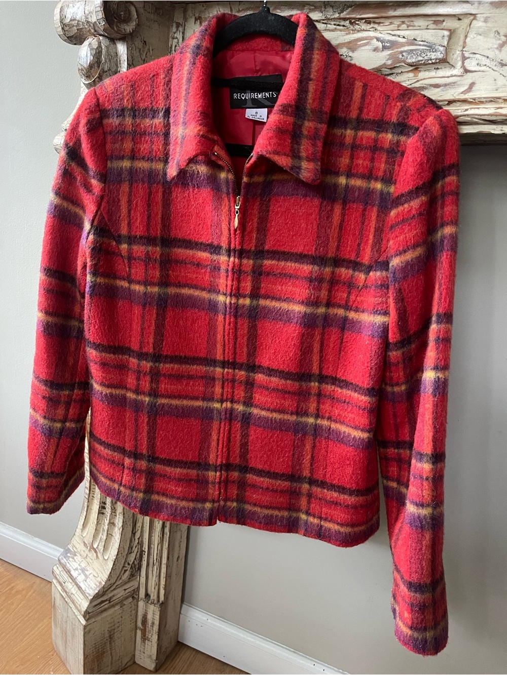 Requirements Red Plaid Wool Zip Jacket